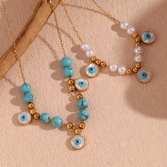 Blue Turquoise Round Eye Bead Necklace