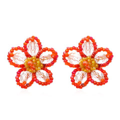 Hand-woven Rice Bead Floral Earrings