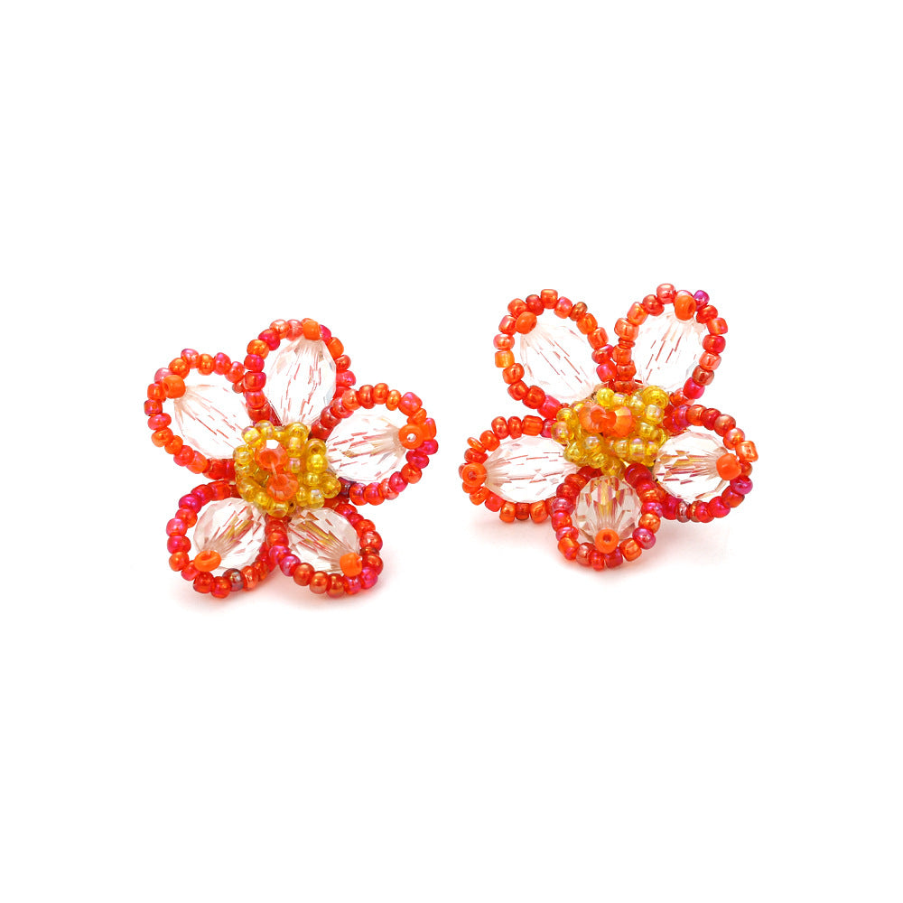 Hand-woven Rice Bead Floral Earrings