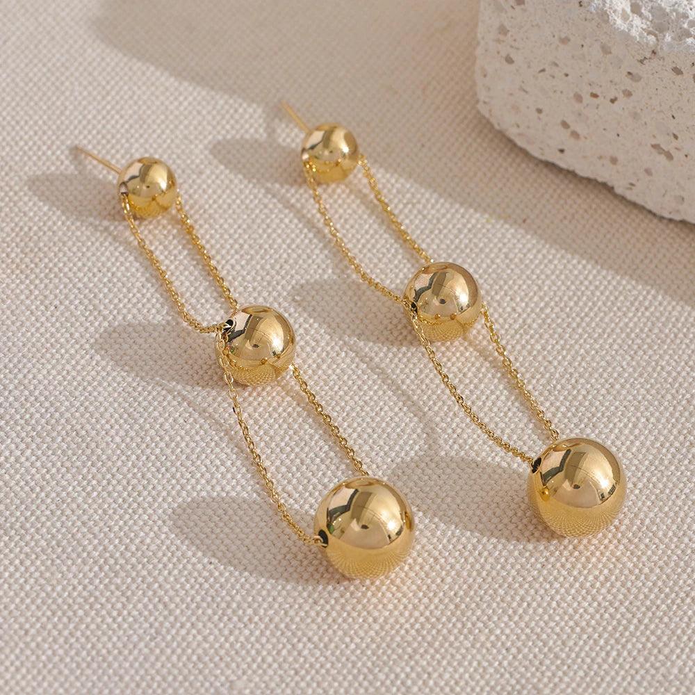 Double-Layer Metal Ball Long Earrings