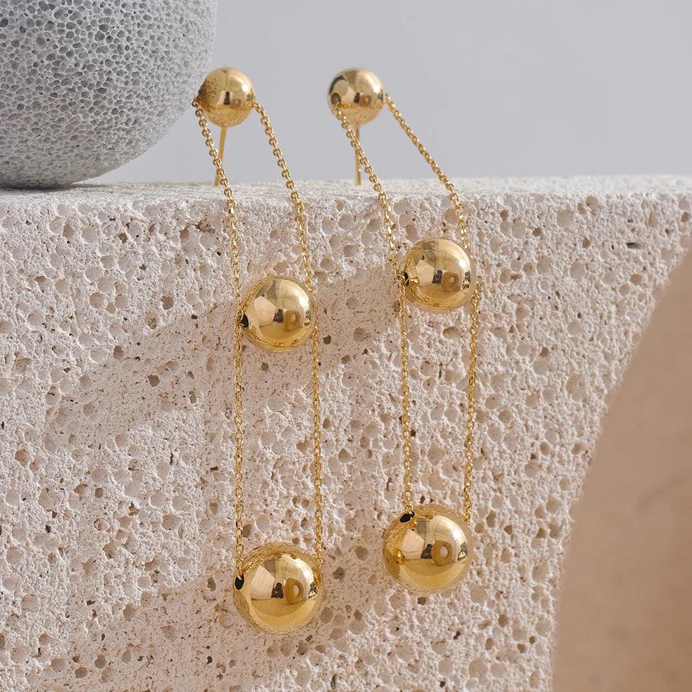 Double-Layer Metal Ball Long Earrings