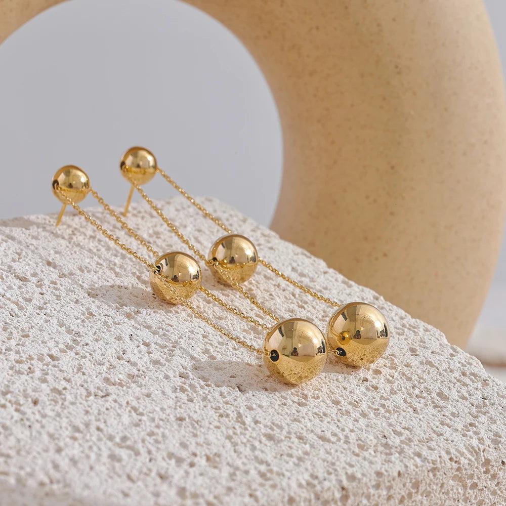 Double-Layer Metal Ball Long Earrings