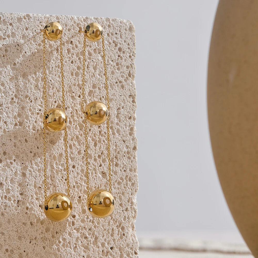 Double-Layer Metal Ball Long Earrings