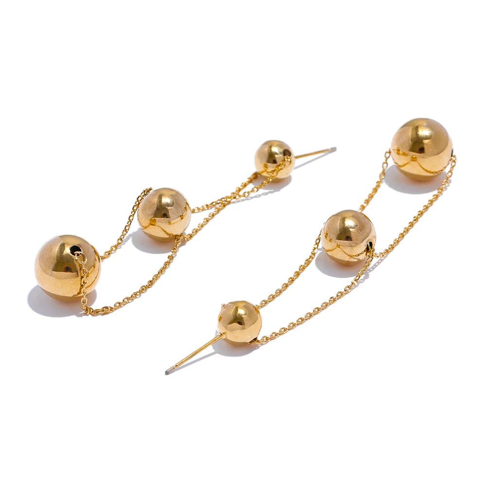 Double-Layer Metal Ball Long Earrings