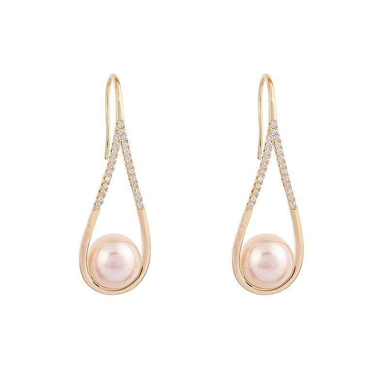 Pearl Geometric Golden Long Earrings