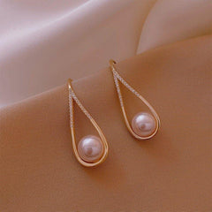 Pearl Geometric Golden Long Earrings