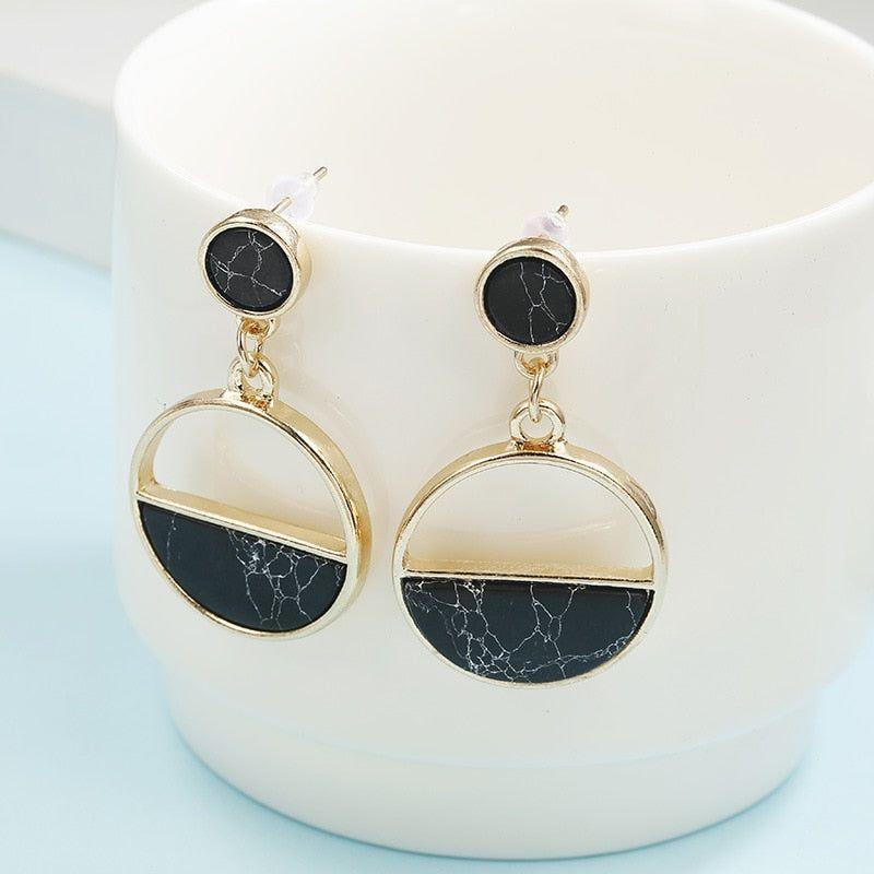 Simple Geometric Round Marble Long Earrings