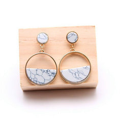 Simple Geometric Round Marble Long Earrings