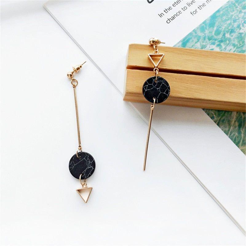 Simple Geometric Round Marble Long Earrings