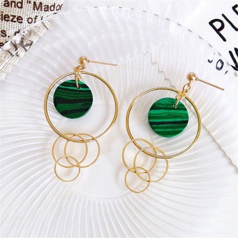 Simple Geometric Round Marble Long Earrings