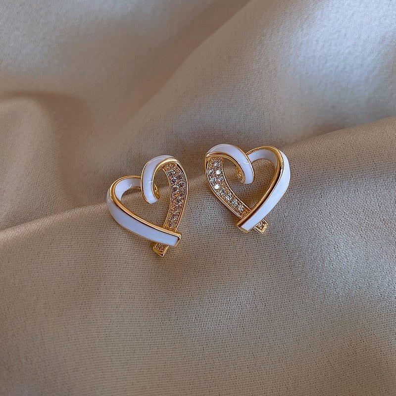 White Peach Heart Mini Earrings