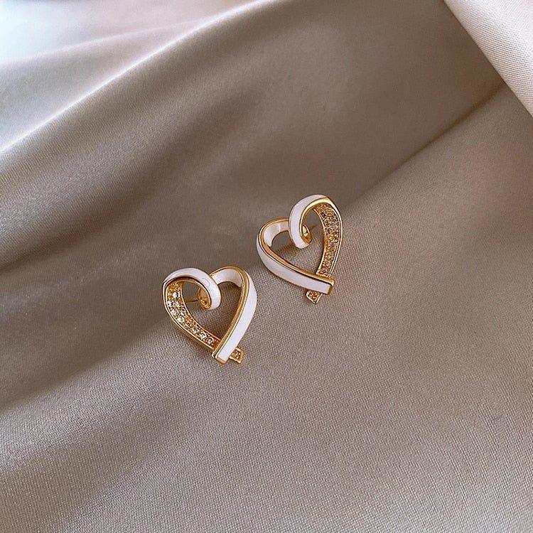 White Peach Heart Mini Earrings