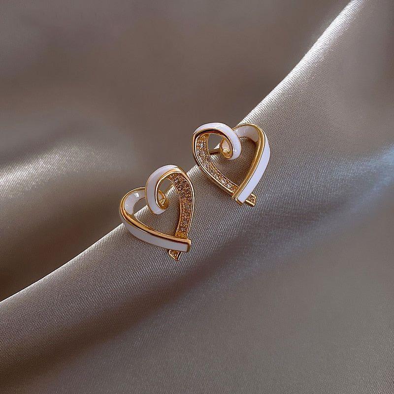 White Peach Heart Mini Earrings