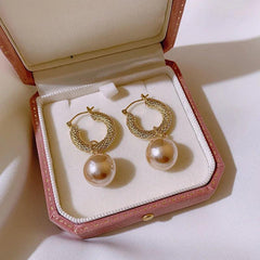 Woven Circle Pearl Big Earrings