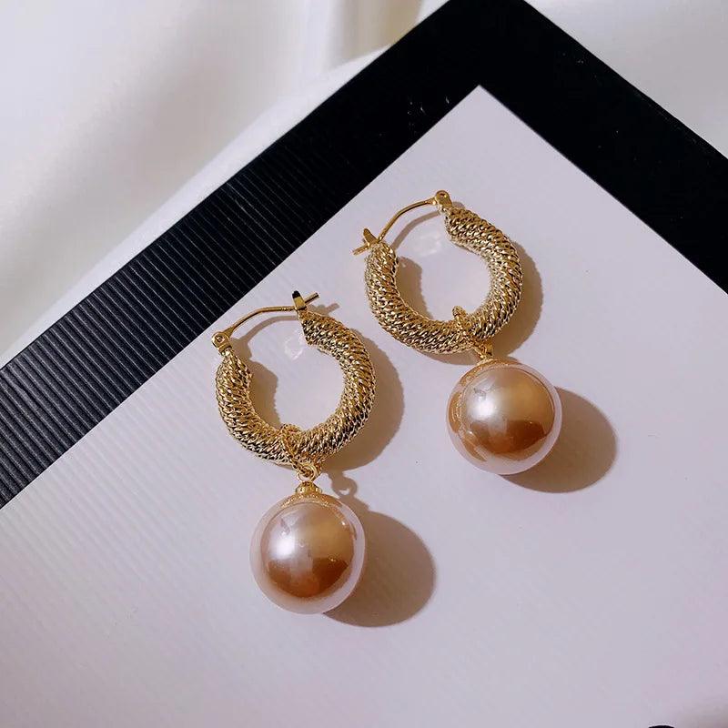 Woven Circle Pearl Big Earrings