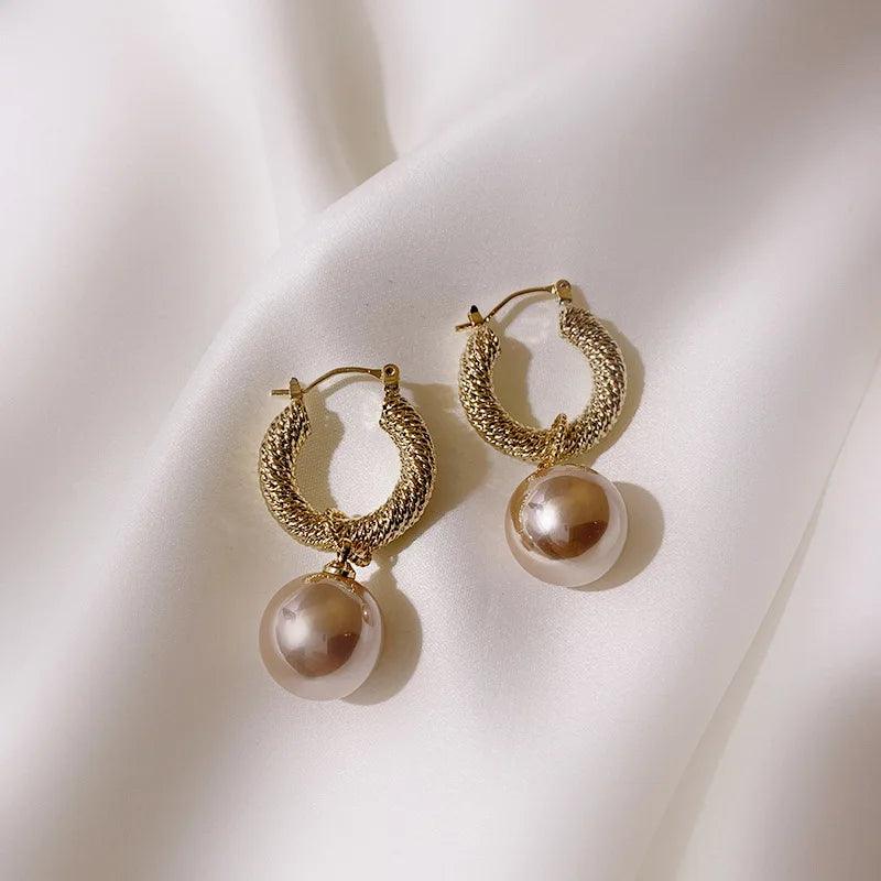 Woven Circle Pearl Big Earrings