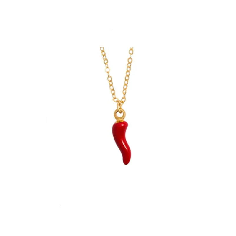 Fashionable Gold Chili Pendant Earrings and Necklace Set with Red Enamel Accents