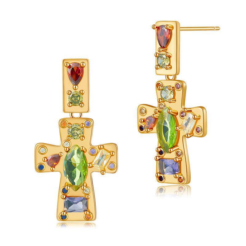 Cross Colored Zircon Stud Earrings