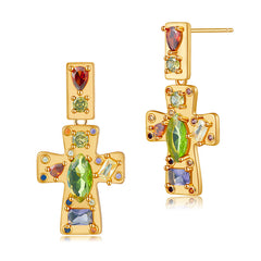 Cross Colored Zircon Stud Earrings