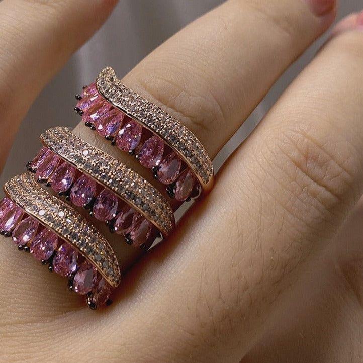 Finger Ring Trendy Rain Curtain Cubic Zircon Statement Bohemian Style