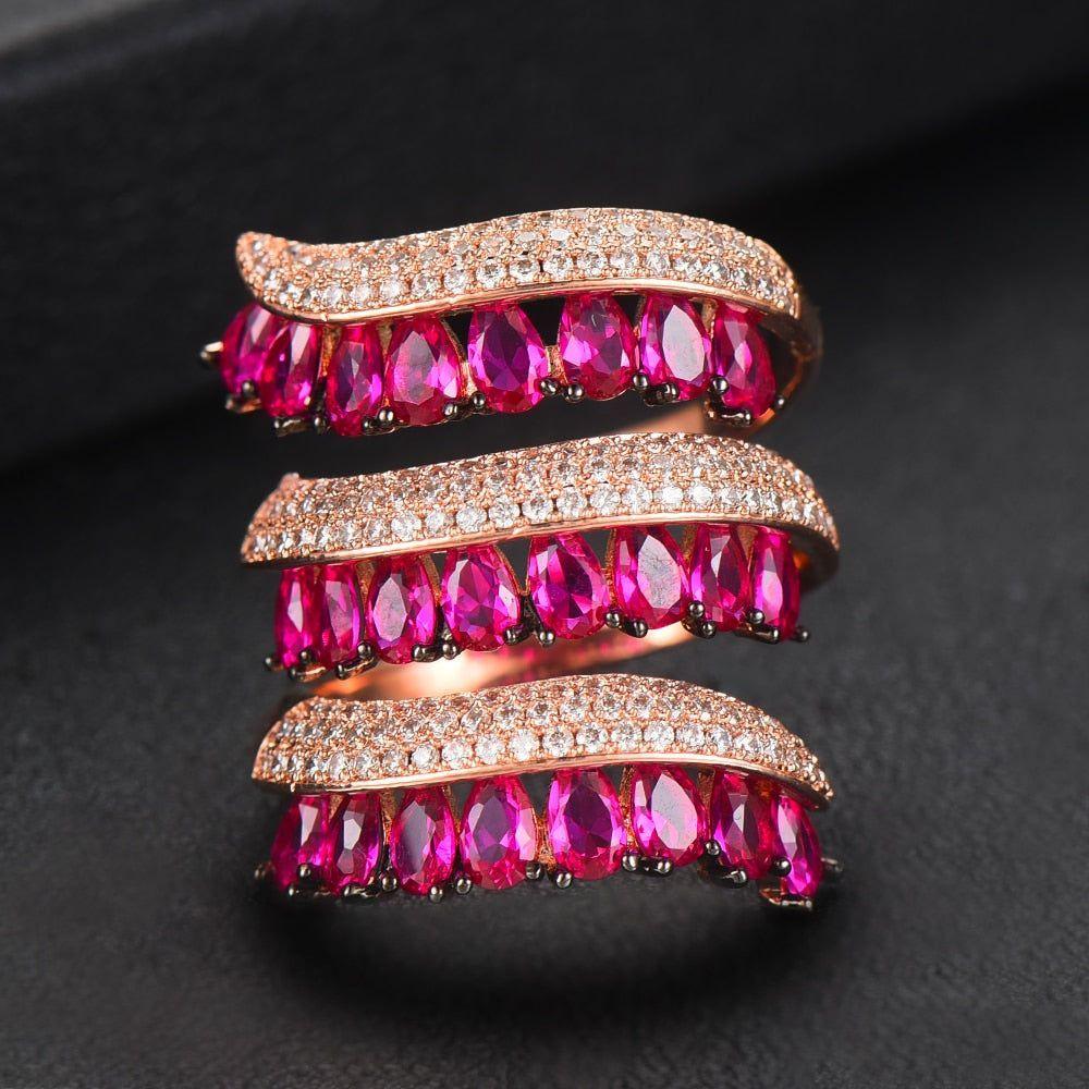 Finger Ring Trendy Rain Curtain Cubic Zircon Statement Bohemian Style