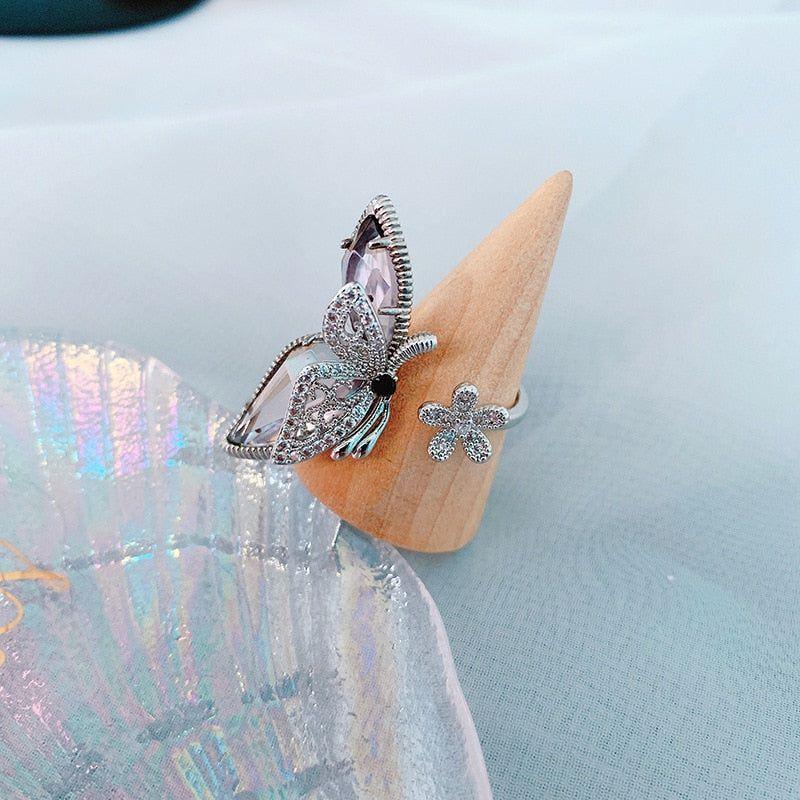 Finger Rings Flower Crystal Butterfly