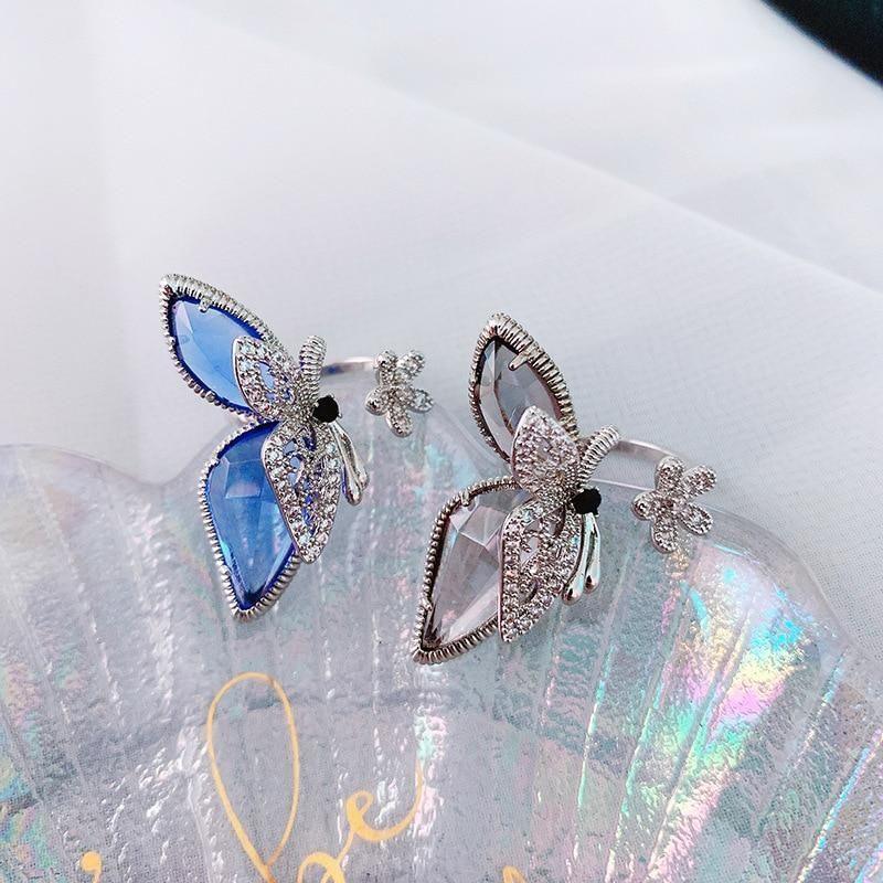 Finger Rings Flower Crystal Butterfly