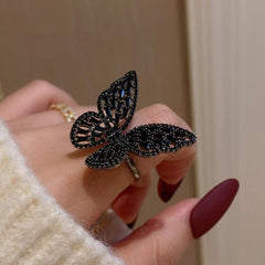 Finger Rings Mysterious Black Crystal Butterfly