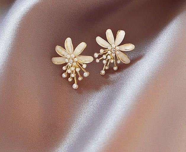 Flower Pearl Drop Earrings