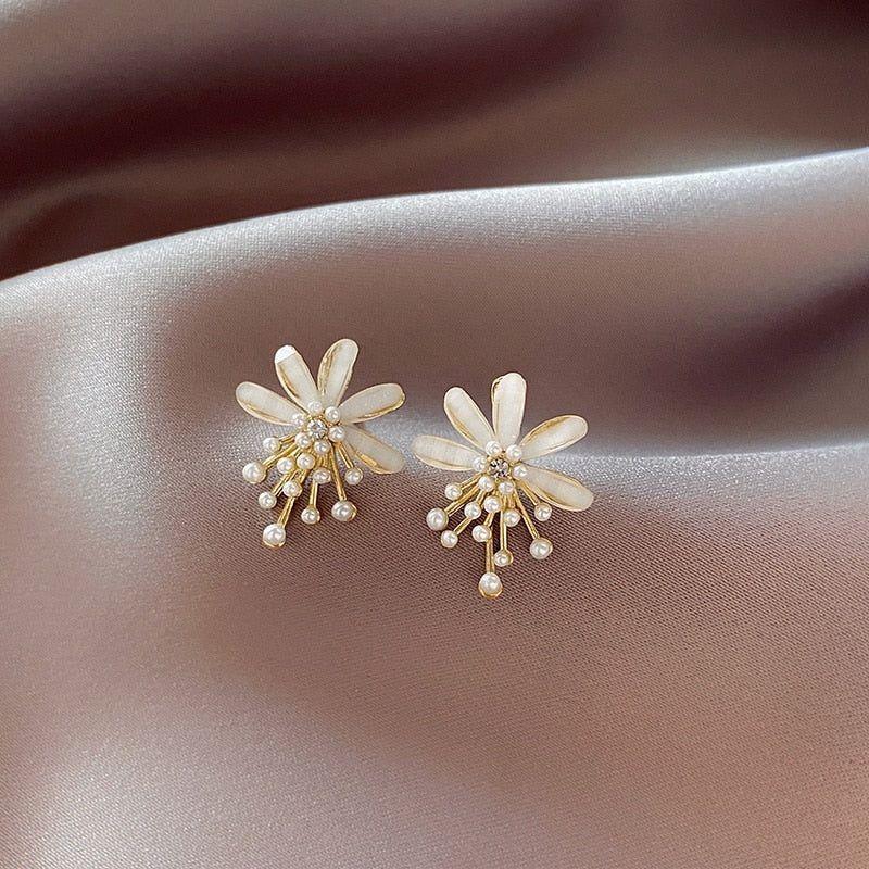 Flower Pearl Drop Earrings