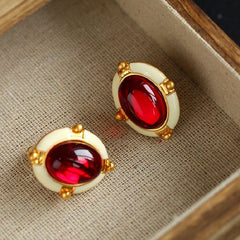 French Retro Big Red Stud Earrings