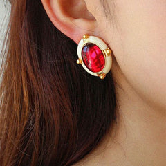 French Retro Big Red Stud Earrings