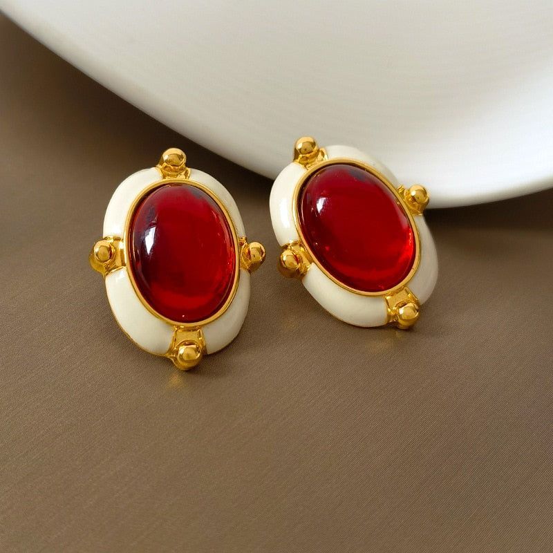 French Retro Big Red Stud Earrings