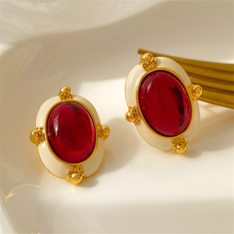 French Retro Big Red Stud Earrings