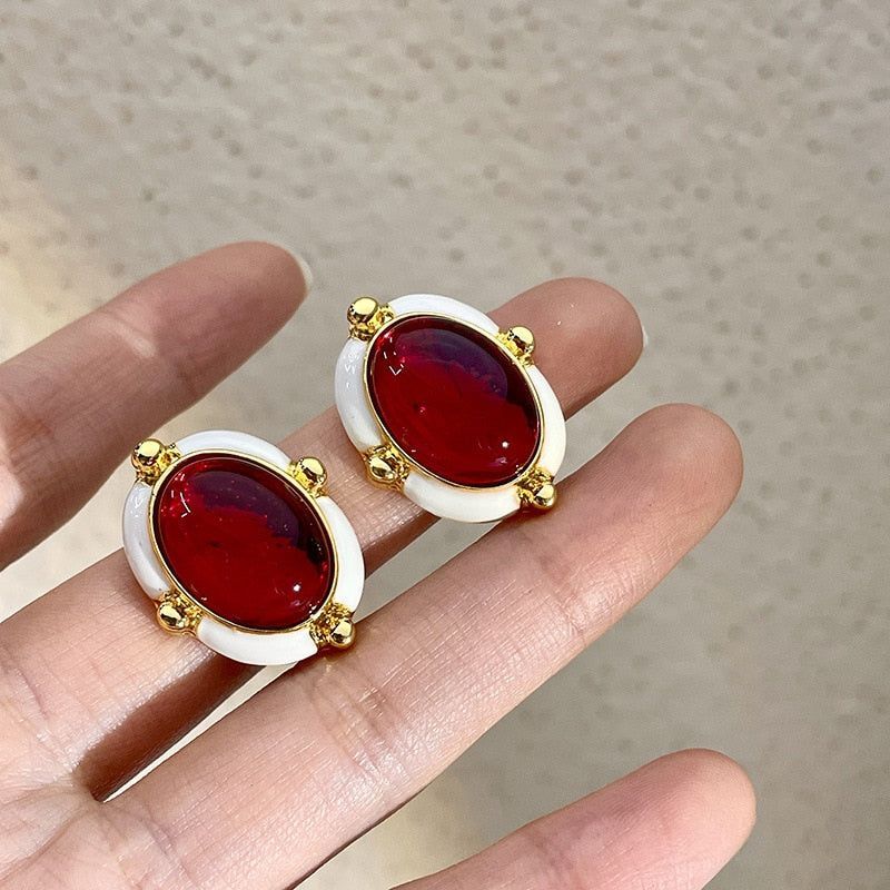 French Retro Big Red Stud Earrings