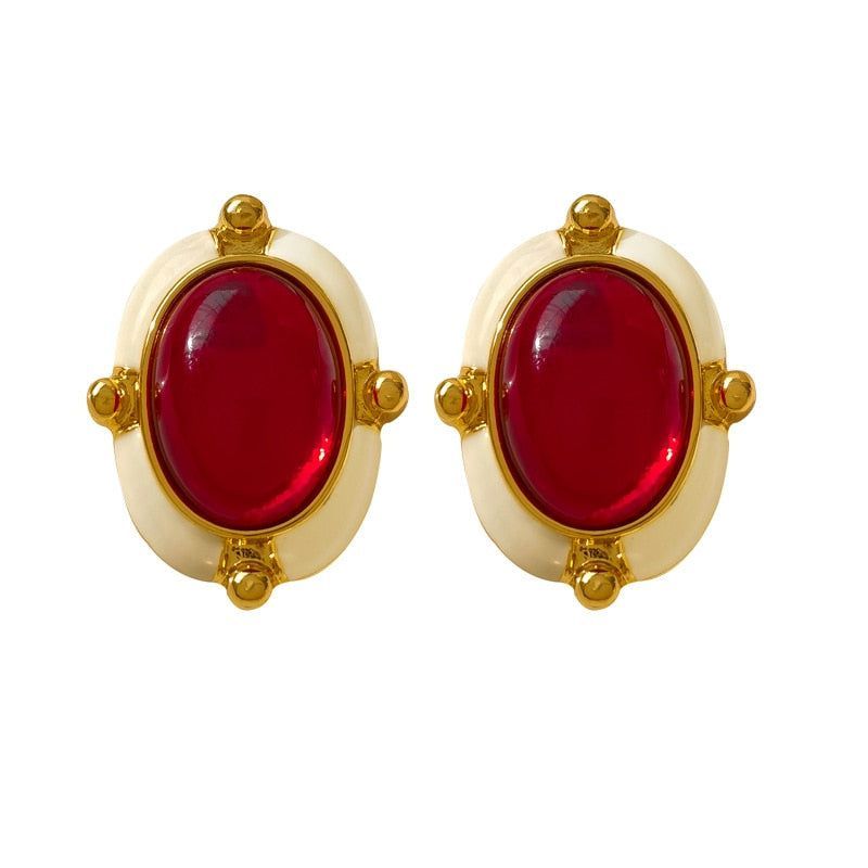 French Retro Big Red Stud Earrings