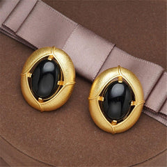 French Retro Black Stone Earrings