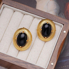 French Retro Black Stone Earrings