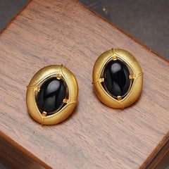 French Retro Black Stone Earrings