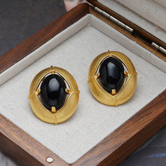 French Retro Black Stone Earrings