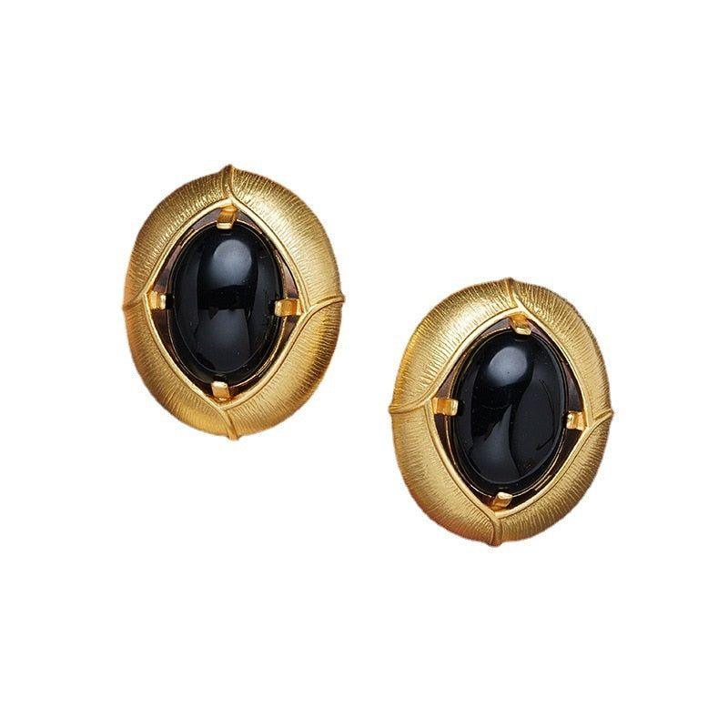 French Retro Black Stone Earrings