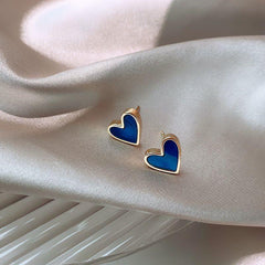 French Sweet Blue Heart Mini Earrings