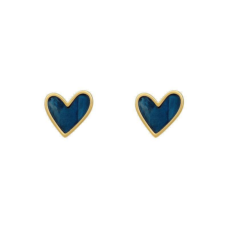 French Sweet Blue Heart Mini Earrings