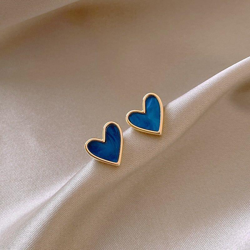 French Sweet Blue Heart Mini Earrings