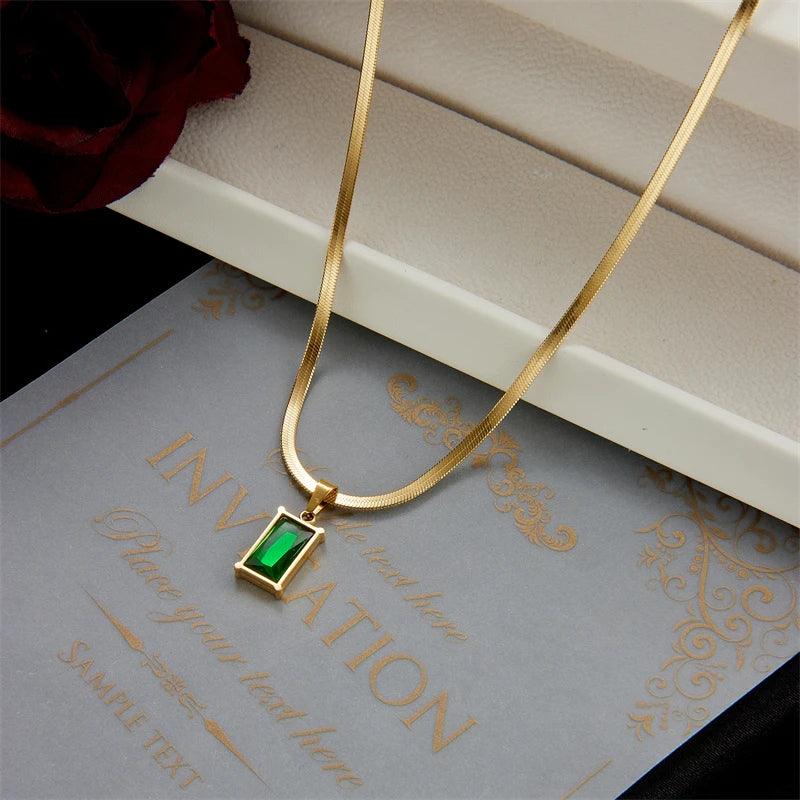 Geometric Crystal Square Stainless Steel Necklace