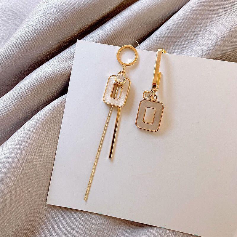 Geometric Elements Asymmetric Long Earrings