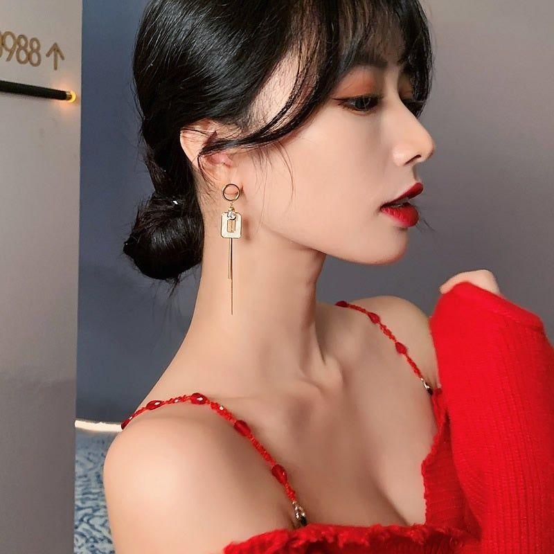 Geometric Elements Asymmetric Long Earrings