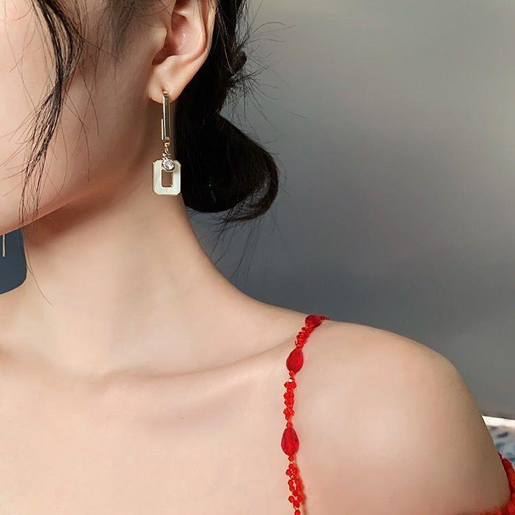 Geometric Elements Asymmetric Long Earrings
