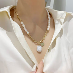 Geometric Natural Pearl Pendant Necklace