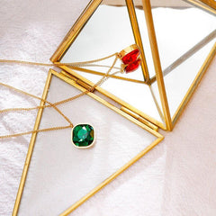 Geometric Rhombus Green Crystal Stainless Steel Necklace